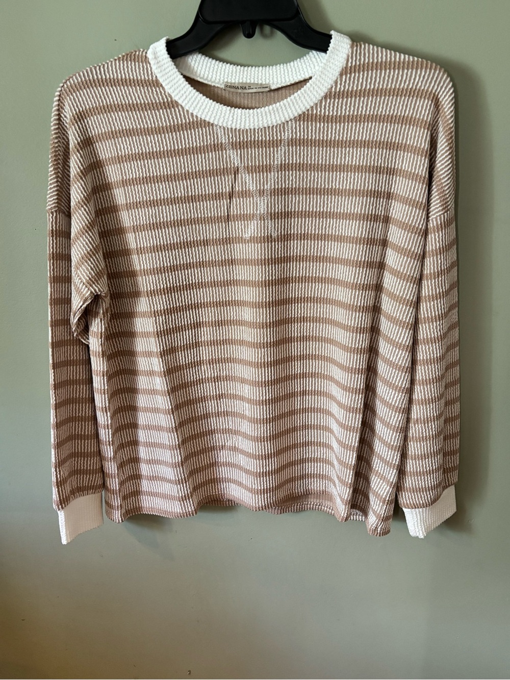 Zenana Outfitters Women's taupe Striped lounge set - Picture 6 of 7